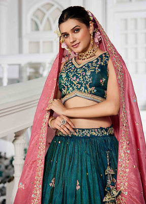 Green Blended Silk Dupatta Lehenga Set