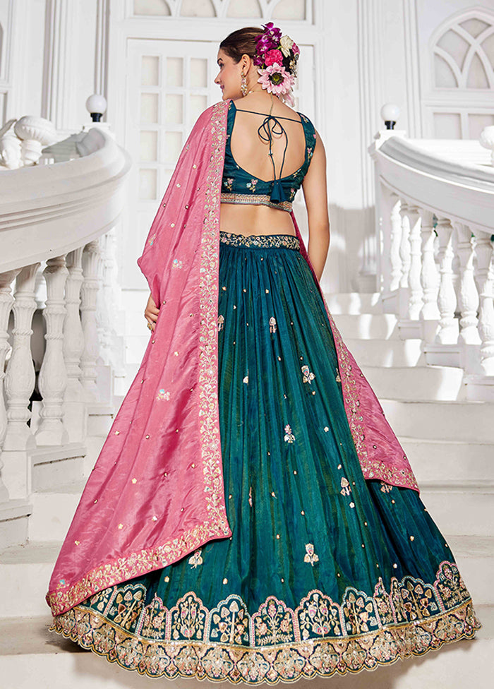 Green Blended Silk Dupatta Lehenga Set