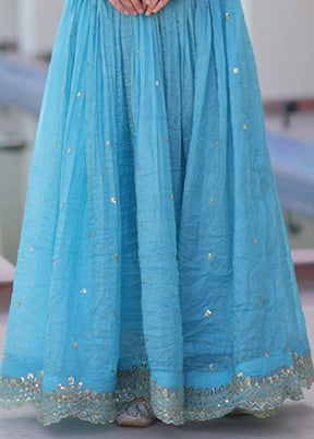 Blue Embroidery Work Silk Gown