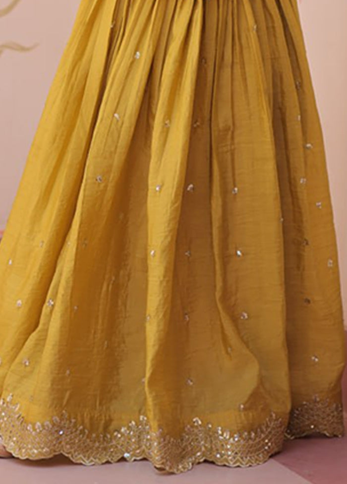 Yellow Embroidery Work Silk Gown