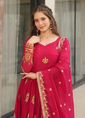 Pink Embroidery Work Georgette Gown With Dupatta