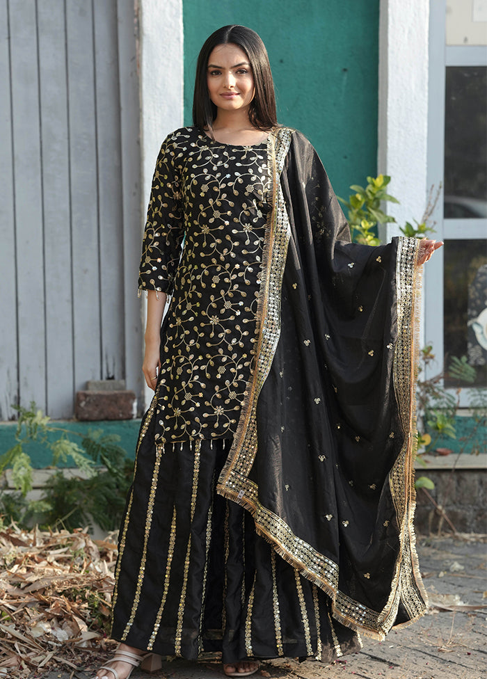 Black Blended Silk Dupatta Lehenga Set