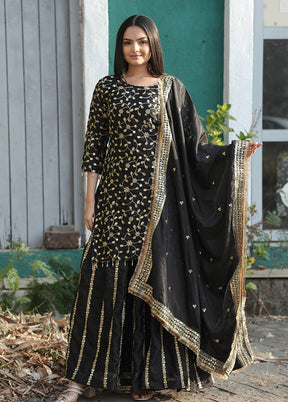 Black Blended Silk Dupatta Lehenga Set