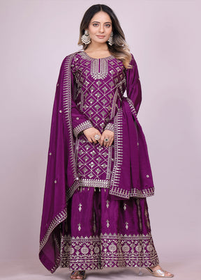 Purple Blended Silk Dupatta Lehenga Set