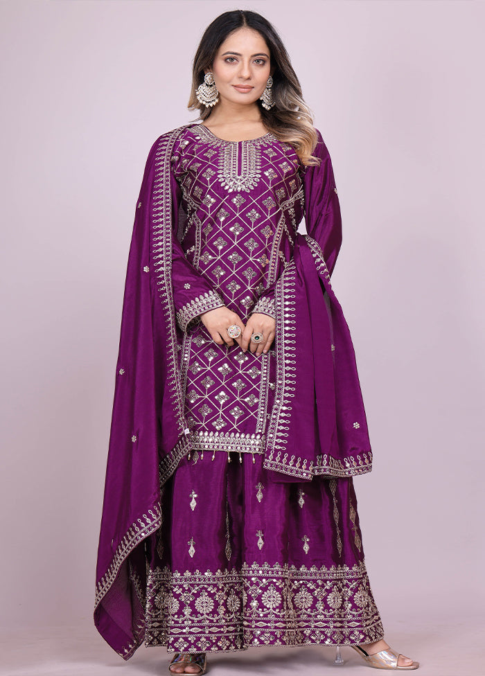 Purple Blended Silk Dupatta Lehenga Set