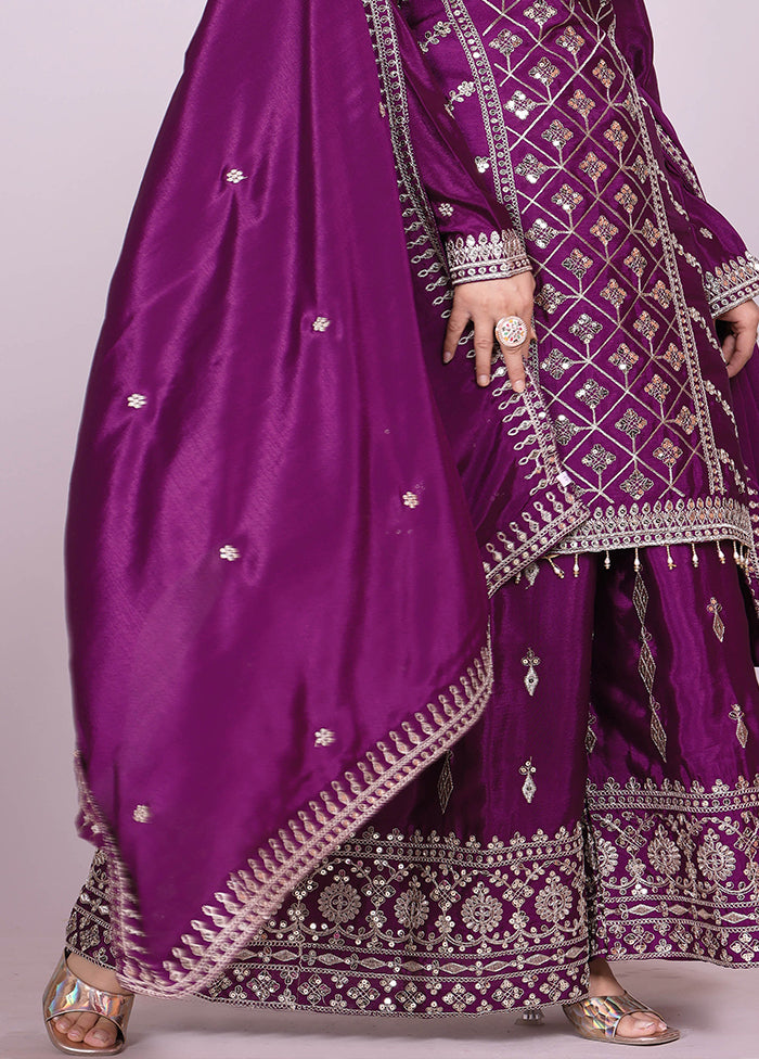 Purple Blended Silk Dupatta Lehenga Set