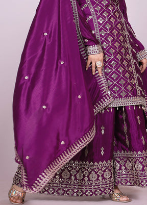 Purple Blended Silk Dupatta Lehenga Set