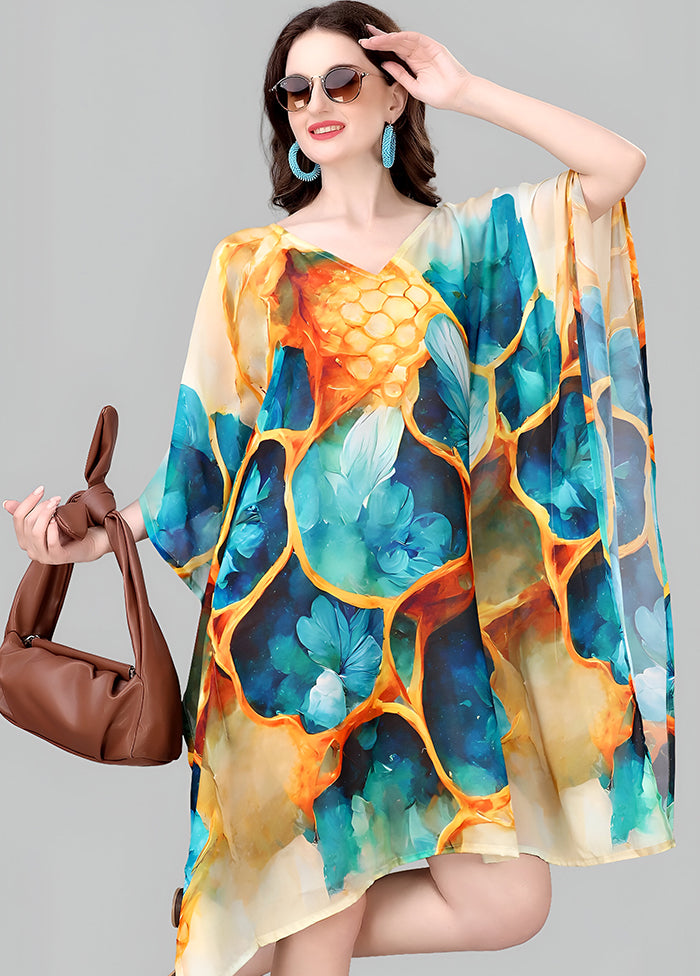 Multicolor Printed Work Georgette Kaftan