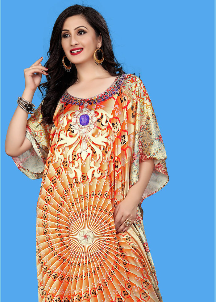 Multicolor Printed Work Silk Kaftan