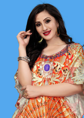 Multicolor Printed Work Silk Kaftan