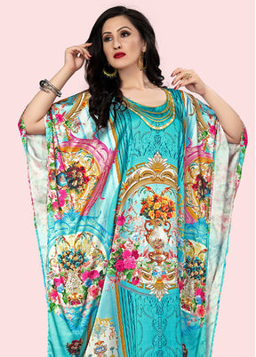 Multicolor Printed Work Silk Kaftan