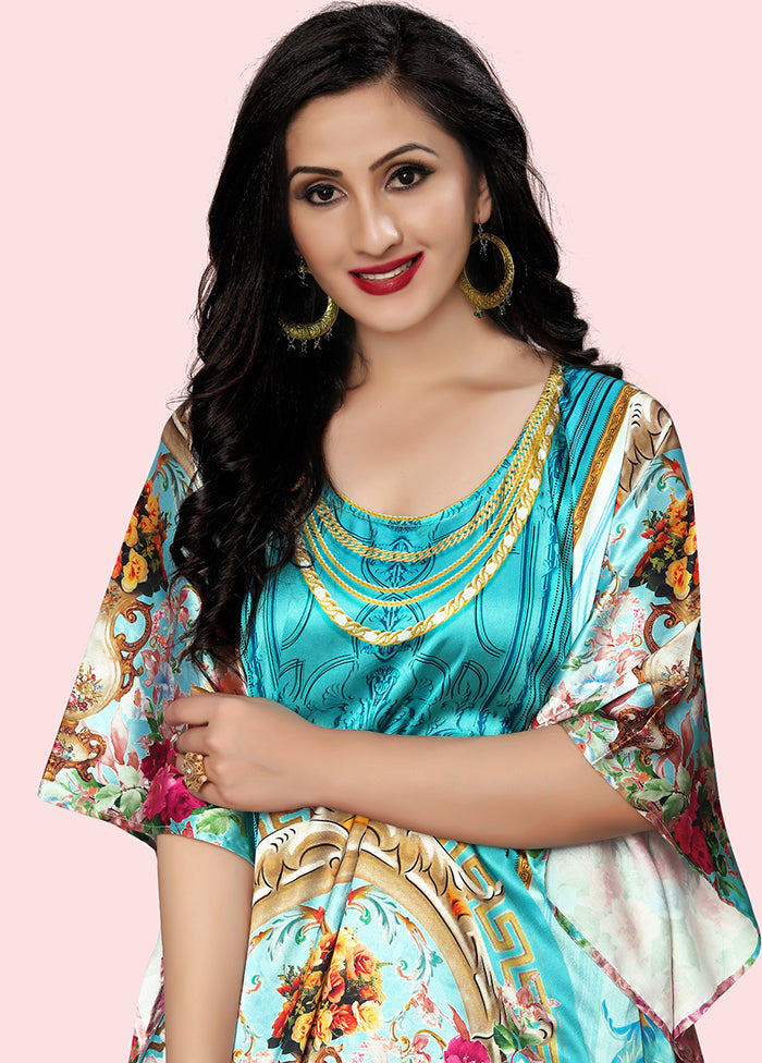 Multicolor Printed Work Silk Kaftan