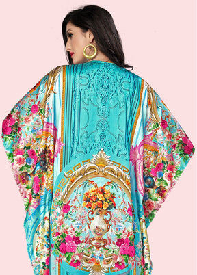 Multicolor Printed Work Silk Kaftan