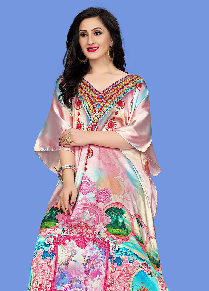 Multicolor Printed Work Silk Kaftan