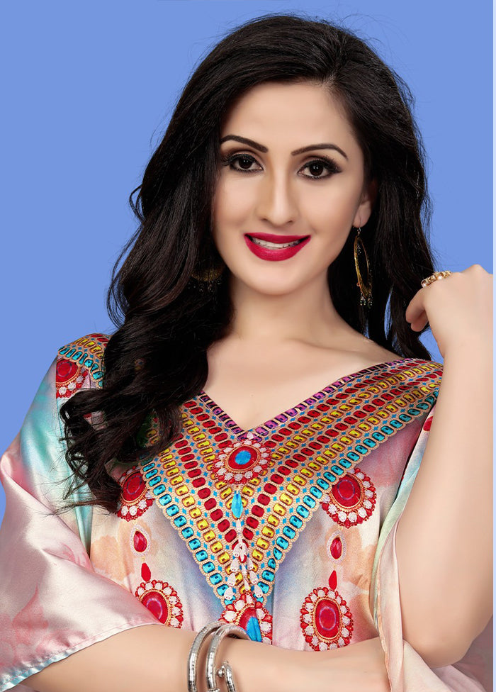 Multicolor Printed Work Silk Kaftan
