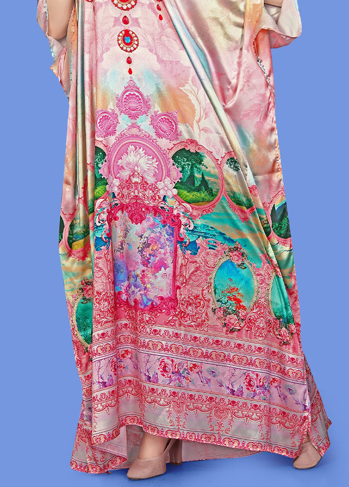Multicolor Printed Work Silk Kaftan