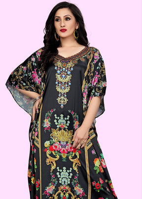 Multicolor Printed Work Silk Kaftan