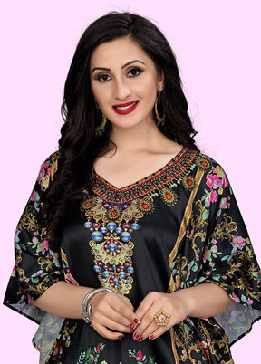 Multicolor Printed Work Silk Kaftan