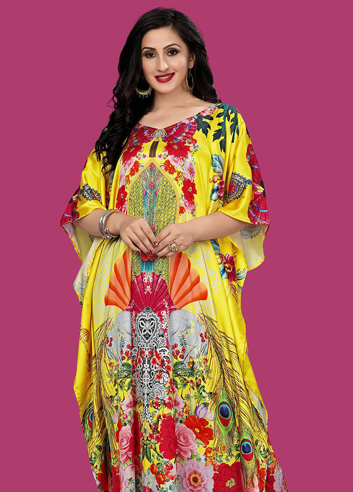 Multicolor Printed Work Silk Kaftan