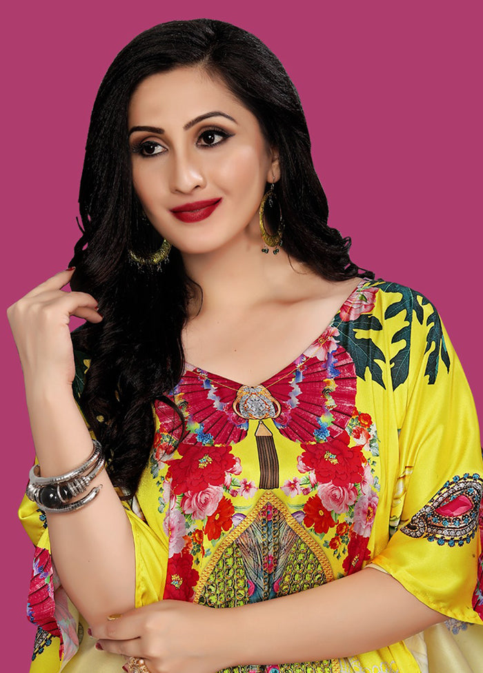 Multicolor Printed Work Silk Kaftan