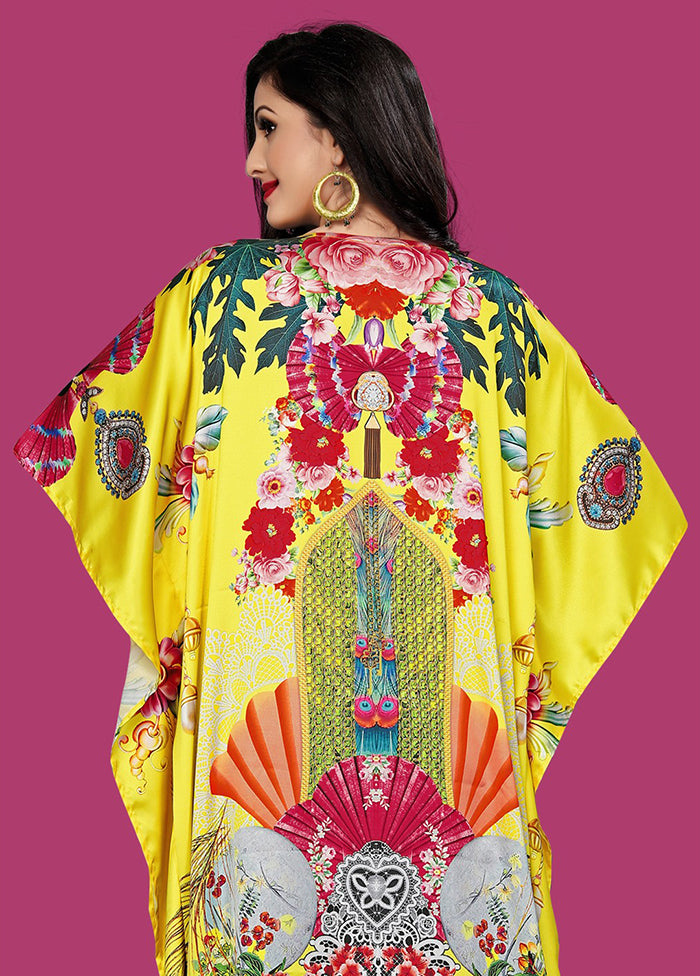 Multicolor Printed Work Silk Kaftan