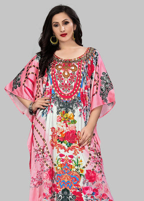 Multicolor Printed Work Silk Kaftan
