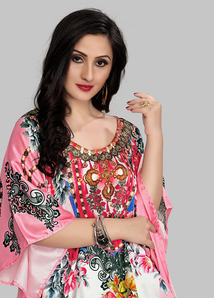 Multicolor Printed Work Silk Kaftan