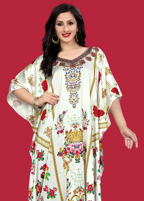 Multicolor Printed Work Silk Kaftan