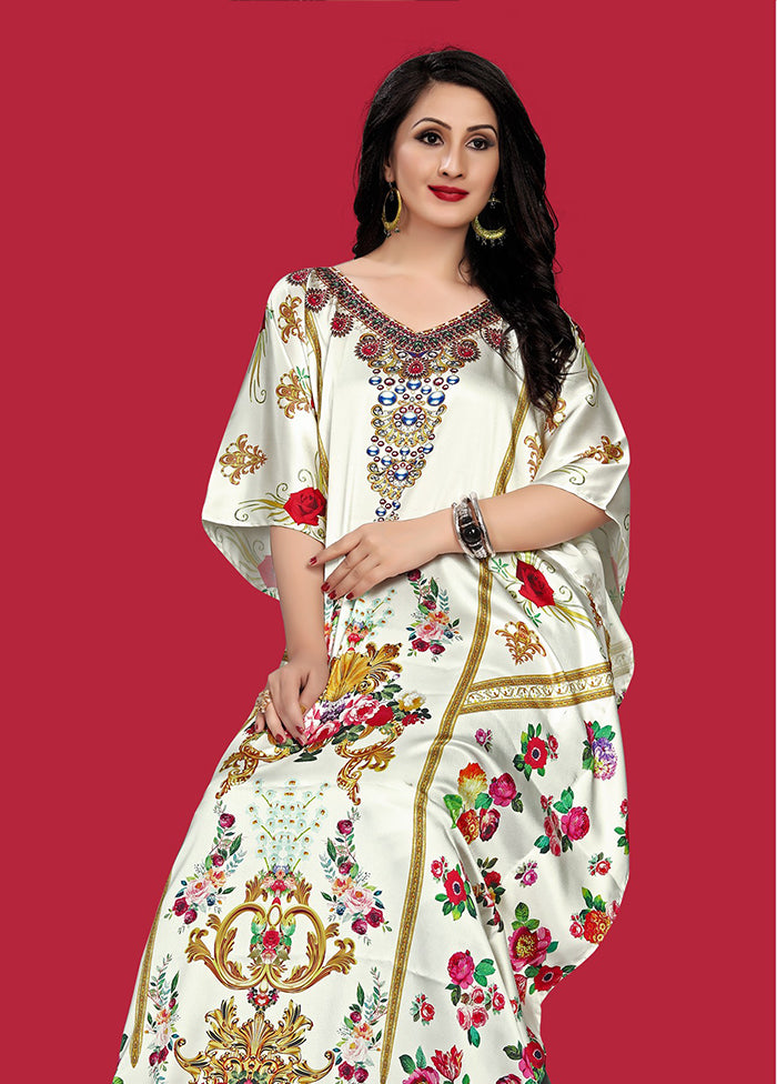 Multicolor Printed Work Silk Kaftan