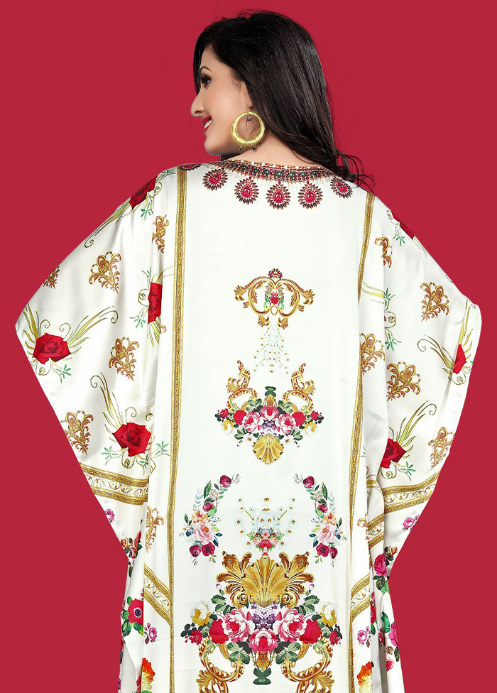 Multicolor Printed Work Silk Kaftan