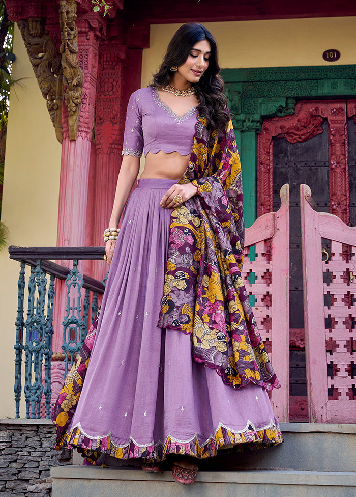 Lavender Blended Silk Dupatta Lehenga Set