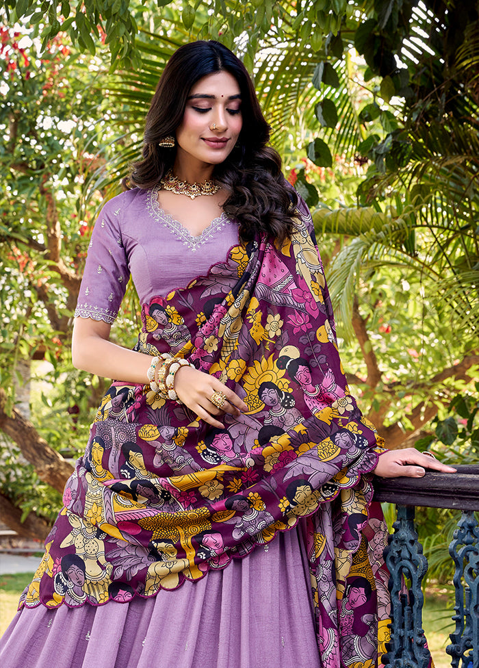 Lavender Blended Silk Dupatta Lehenga Set