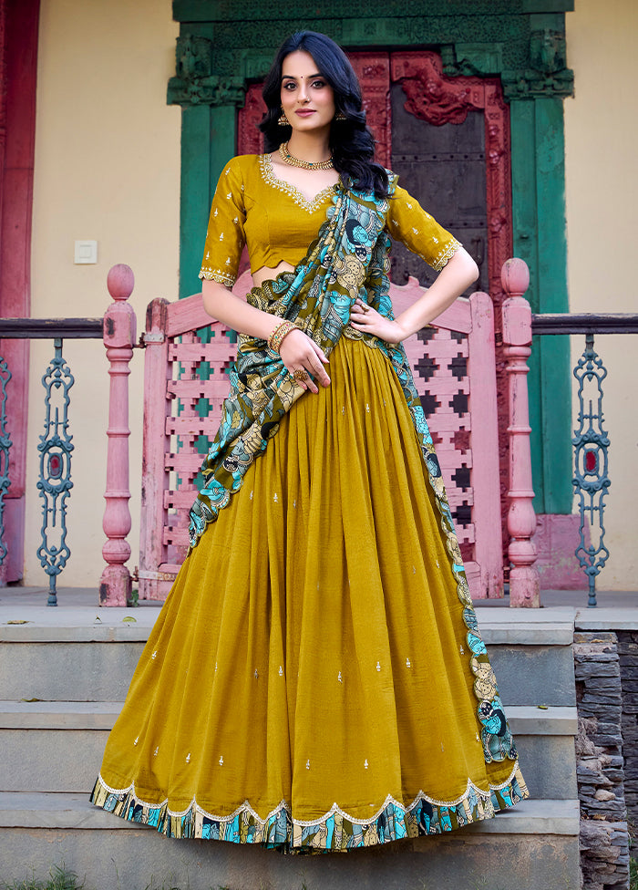 Yellow Blended Silk Dupatta Lehenga Set