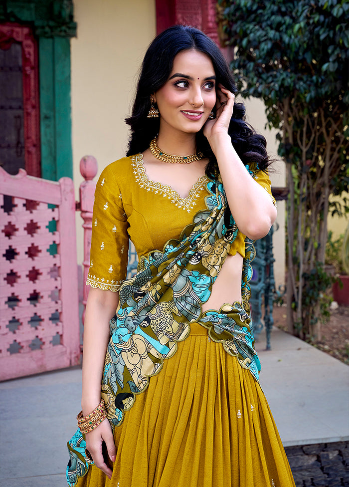 Yellow Blended Silk Dupatta Lehenga Set
