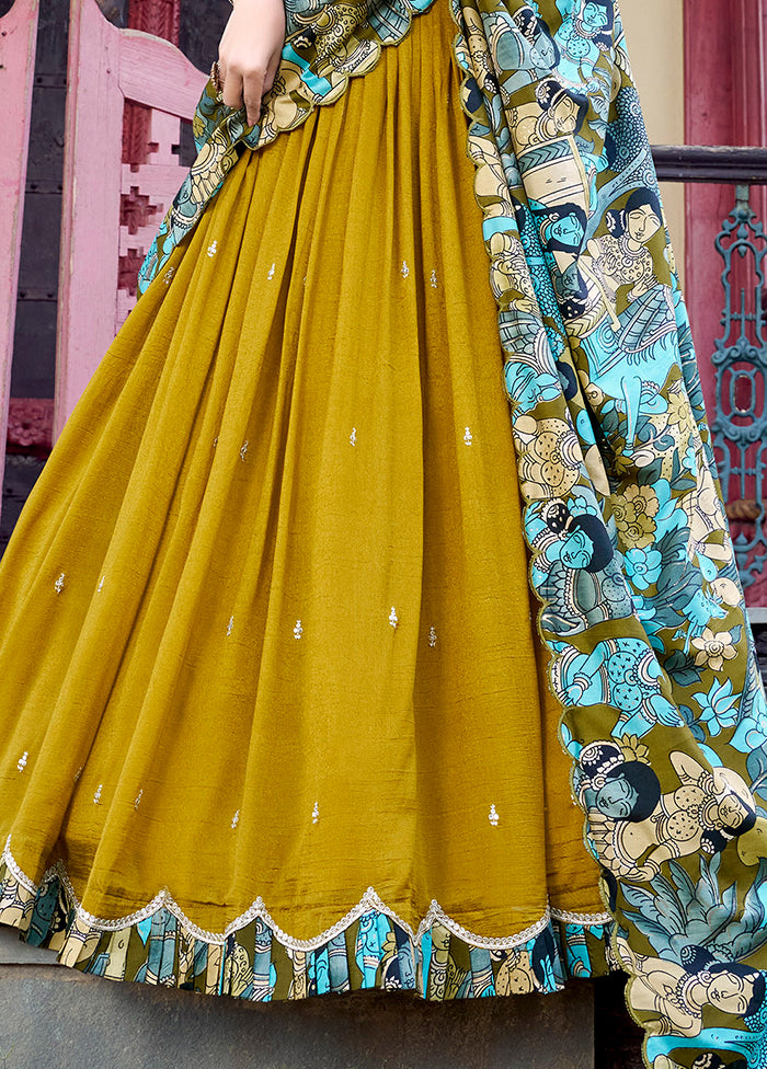 Yellow Blended Silk Dupatta Lehenga Set