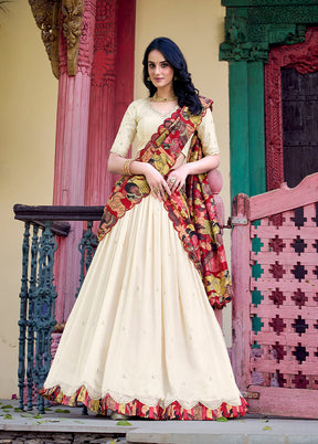 Cream Blended Silk Dupatta Lehenga Set