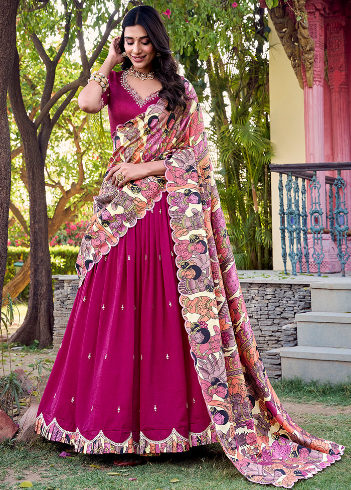 Pink Blended Silk Dupatta Lehenga Set