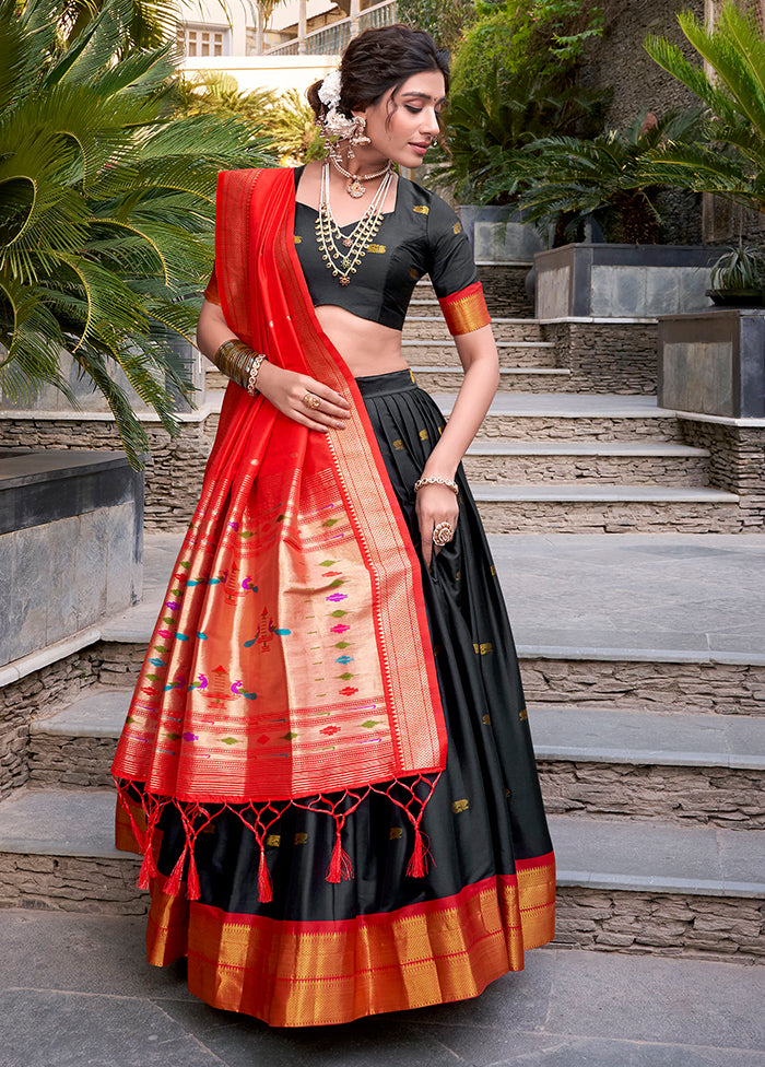 Black Blended Silk Dupatta Lehenga Set