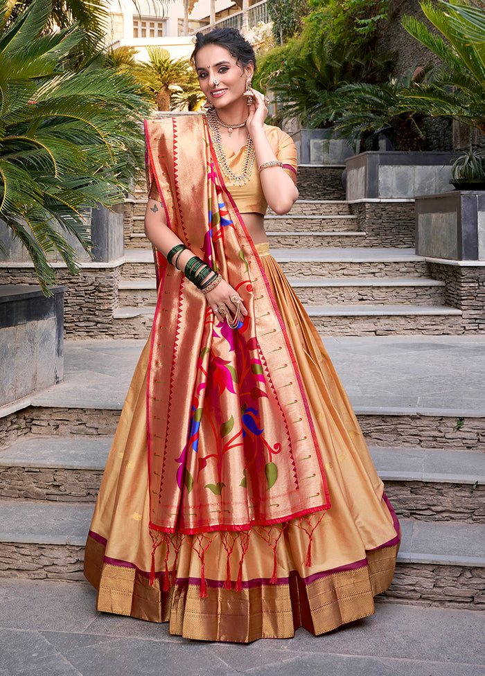 Cream Blended Silk Dupatta Lehenga Set