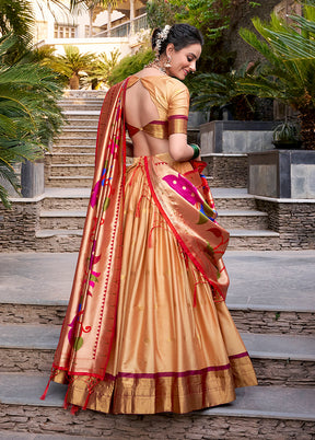 Cream Blended Silk Dupatta Lehenga Set