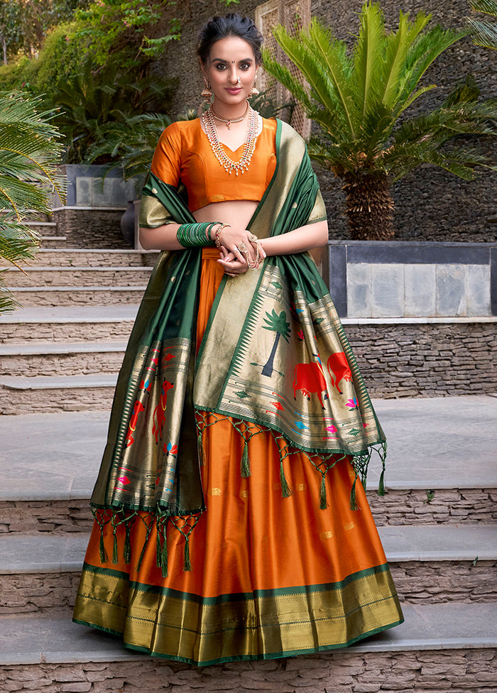 Orange Blended Silk Dupatta Lehenga Set