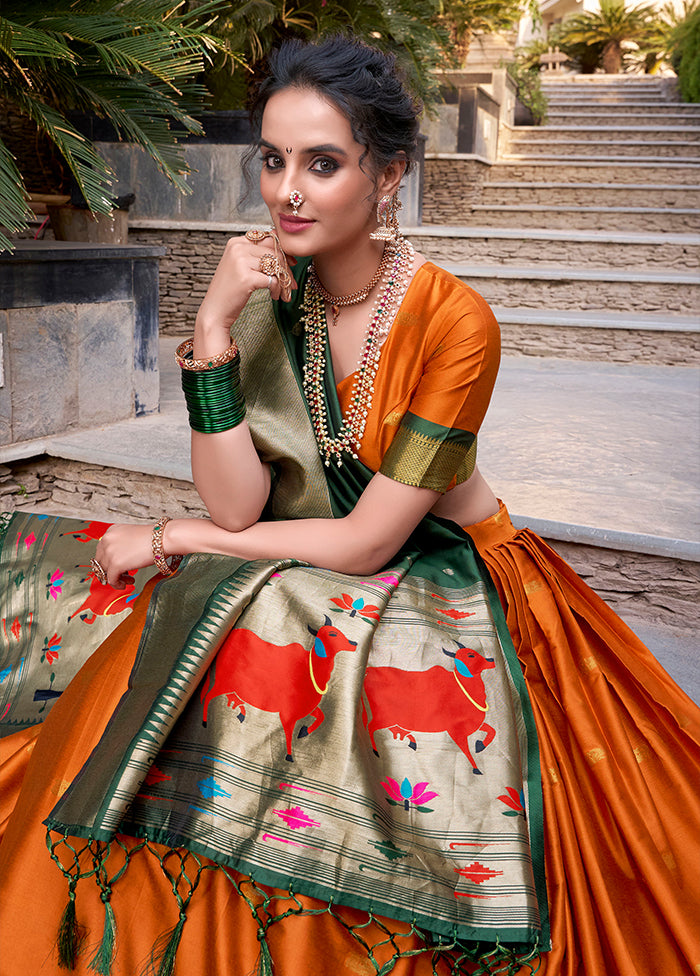 Orange Blended Silk Dupatta Lehenga Set