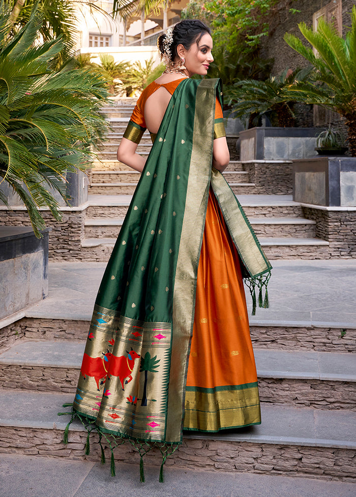 Orange Blended Silk Dupatta Lehenga Set
