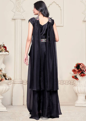 Black Blended Silk Dupatta Lehenga Set