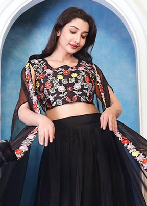 Black Blended Silk Dupatta Lehenga Set