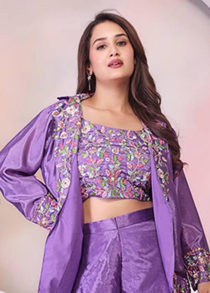 Lavender Blended Silk Koti Lehenga Set