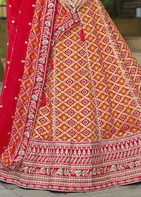 Red Blended Silk Dupatta Lehenga Set
