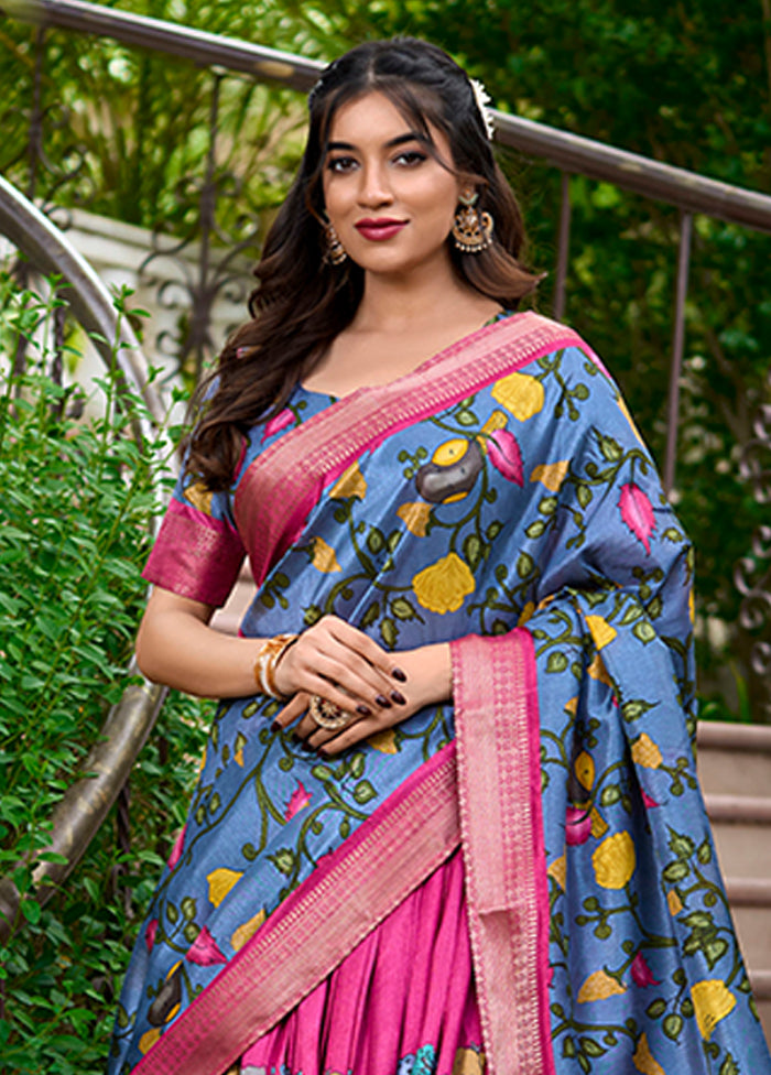 Blue Blended Silk Dupatta Lehenga Set