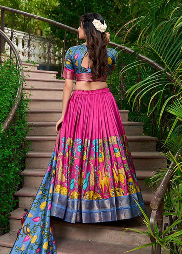 Blue Blended Silk Dupatta Lehenga Set