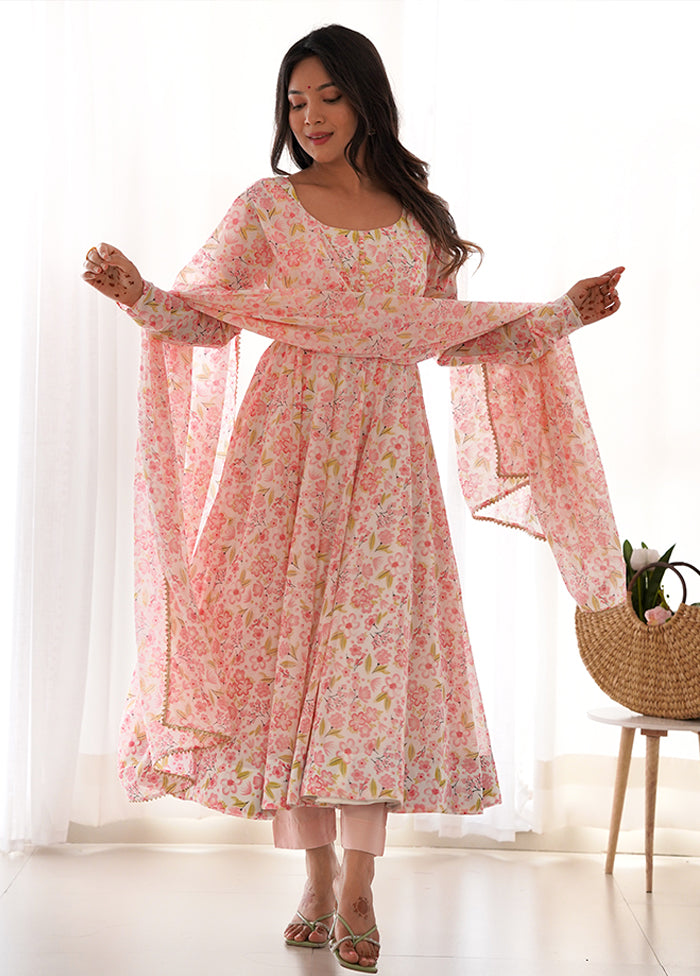 3 Pc Peach Silk Suit Set